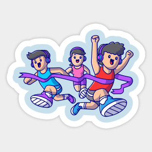 Cute People Running Cartoon Sticker